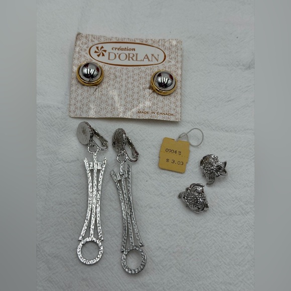 D'Orlan Silver Earring Collection 3 pair clips - Picture 1 of 1